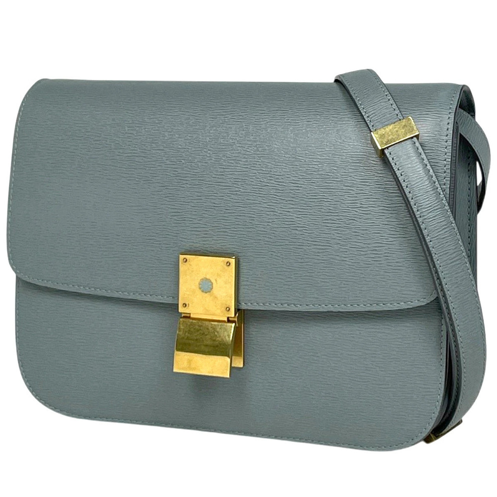 Celine Classic Box Flap Bag textured storm blue gray leather